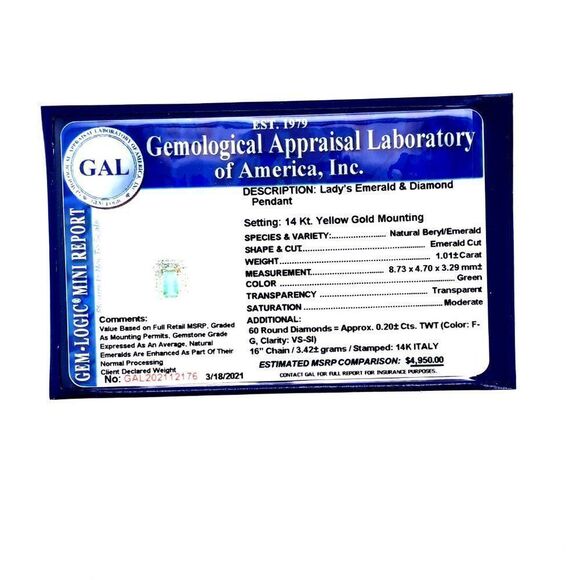 Natural Emerald Diamond Necklace 14k Gold 1.21 TCW 16" Certified $4,950 112176 - Picture 13 of 13